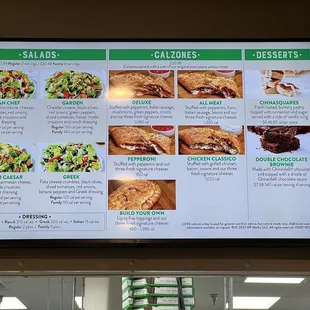 a menu on a large screen