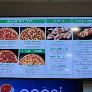 a menu on a large screen