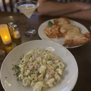 Chicken Parmigiana and Cheese stuffed Tortellini Panna Prosciutto,OMG!!!! Why did the owner let us in?!Make your reservation!