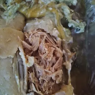 No cheese, just chicken in enchiladas