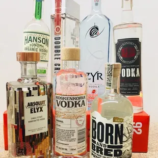 a variety of alcohol bottles
