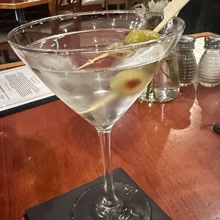 Vodka martini with stuffed olives