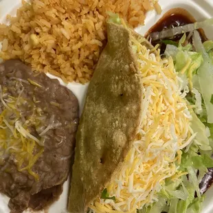 Cheese Enchilada and Beef Taco plate