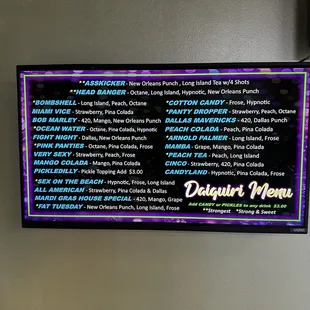 Daiquiri menu/drink menu