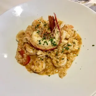 Risotto Frutti di Mare (calamari, shrimp, scallops, half lobster tail, cherry tomatoes)