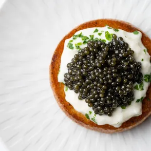 Bruschetta - garlic bread, kaluga caviar, burrata. at Marea Beverly Hills