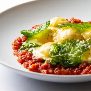Marubini - ricotta filled ravioli, cacio e pepe, tomato, basil, pine nut -handmade pasta at Marea Beverly Hills