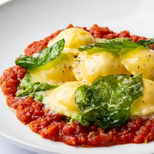 Marubini - ricotta filled ravioli, cacio e pepe, tomato, basil, pine nut -handmade pasta at Marea Beverly Hills