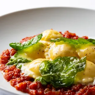 Marubini - ricotta filled ravioli, cacio e pepe, tomato, basil, pine nut -handmade pasta at Marea Beverly Hills