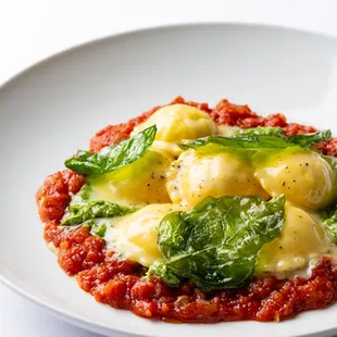 Marubini - ricotta filled ravioli, cacio e pepe, tomato, basil, pine nut -handmade pasta at Marea Beverly Hills
