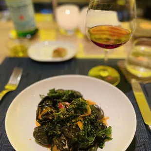 Squid ink lobster ravioli