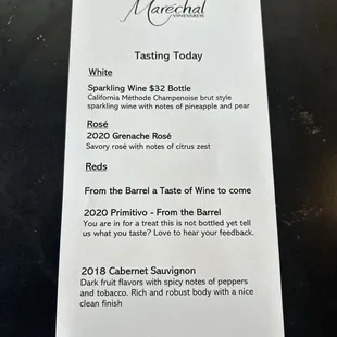 Tasting menu