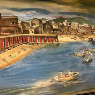 a painting of a beach scene