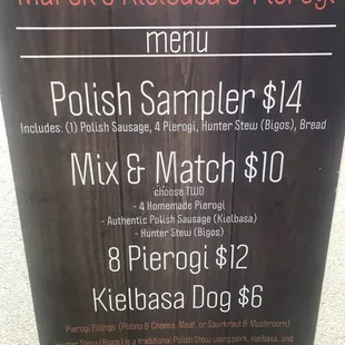 Menu at Marek's Kielbasa &amp; Perogi Polish Food Truck, Downtown Tampa