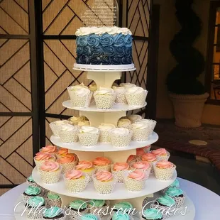 Wedding cupcake tower and 6" Cake.