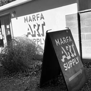Marfa Art Supply with gigantic tumble weed!