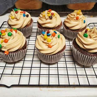 Chocolate cupcakes with peanut butter frosting