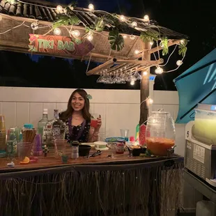 Tiki bar!! Lime and strawberry margarita mixes