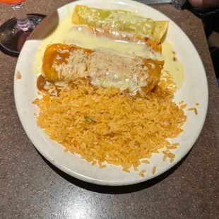 1 of each kind of enchilada and rice