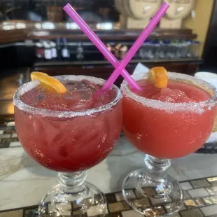 Strawberry on the rock &amp; blended.