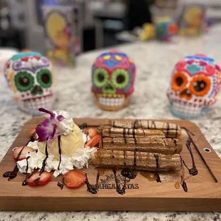 a dessert with strawberries and ice cream