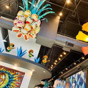 colorful decorations hanging from the ceiling