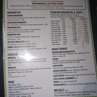 Bar menu