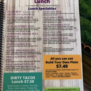 a menu for lunch specials