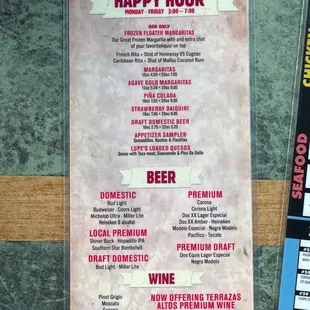 Updated drink menu