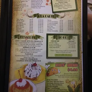 a menu for a mexican restaurant