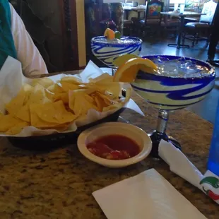 House margaritas were smooth and had a kick. Salsa was spicy, delicious and not to tomatoey.