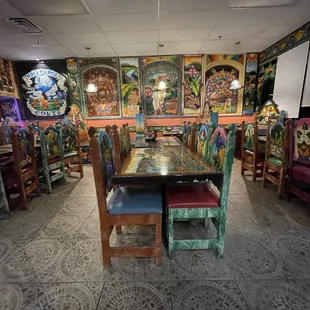 tables and chairs in a mexican restaurant