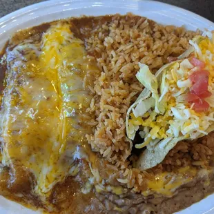 Baja Entree, 2 Cheese Enchiladas and a Pork (Chile Colorado) Taco