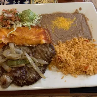 Carne Asada and Cheese Enchilada Plate