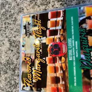 the menu for margaritas
