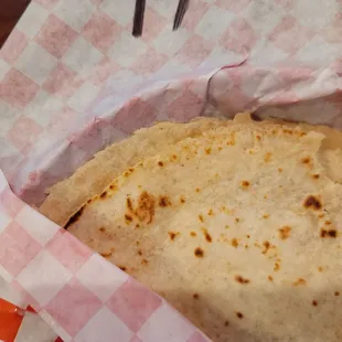 Hand made flour tortillas.. good flavor when hot