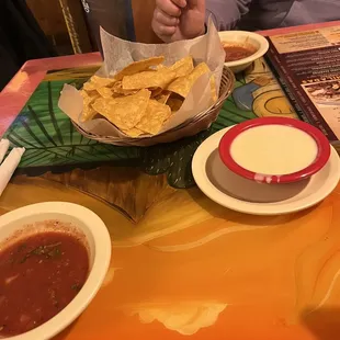 Chips and salsa with small queso