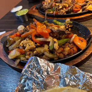 Chicken and steak fajitas