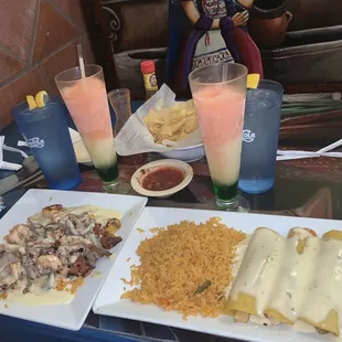 Seafood Enchiladas and Arroz Margaritas with Banderita