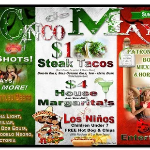 Join us Sunday, May 5th for CINCO DE MAYO! Specials, Entertainment and MORE!