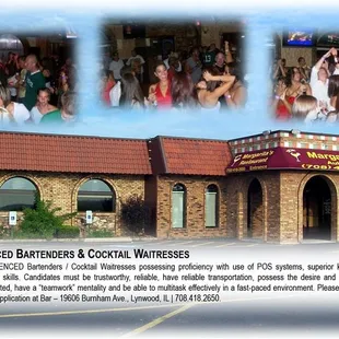 SEEKING EXPERIENCED BARTENDERS AND COCKTAIL WAITRESSES......