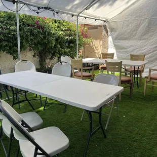 Seating towards the back near the liquor store
