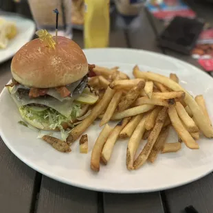 a burger and french fries