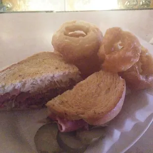 Reuben and onion rings