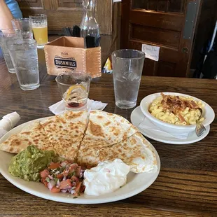 Quesadillasand Mac &amp; Cheese.