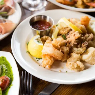 a variety of seafood dishes