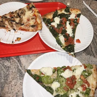 Mushrooms Pizza, Broccoli Tomato and Ricotta Pizza, Spinach Tomato and Ricotta Pizza