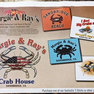 This is the placemat at the tables.  Photo taken August 22, 2023.