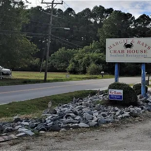 This is the roadside sign for Margie &amp; Rays Crab House.  Photo taken October 28, 2021.