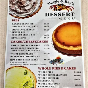 This is the Dessert menu.  Photo taken July 19, 2022.